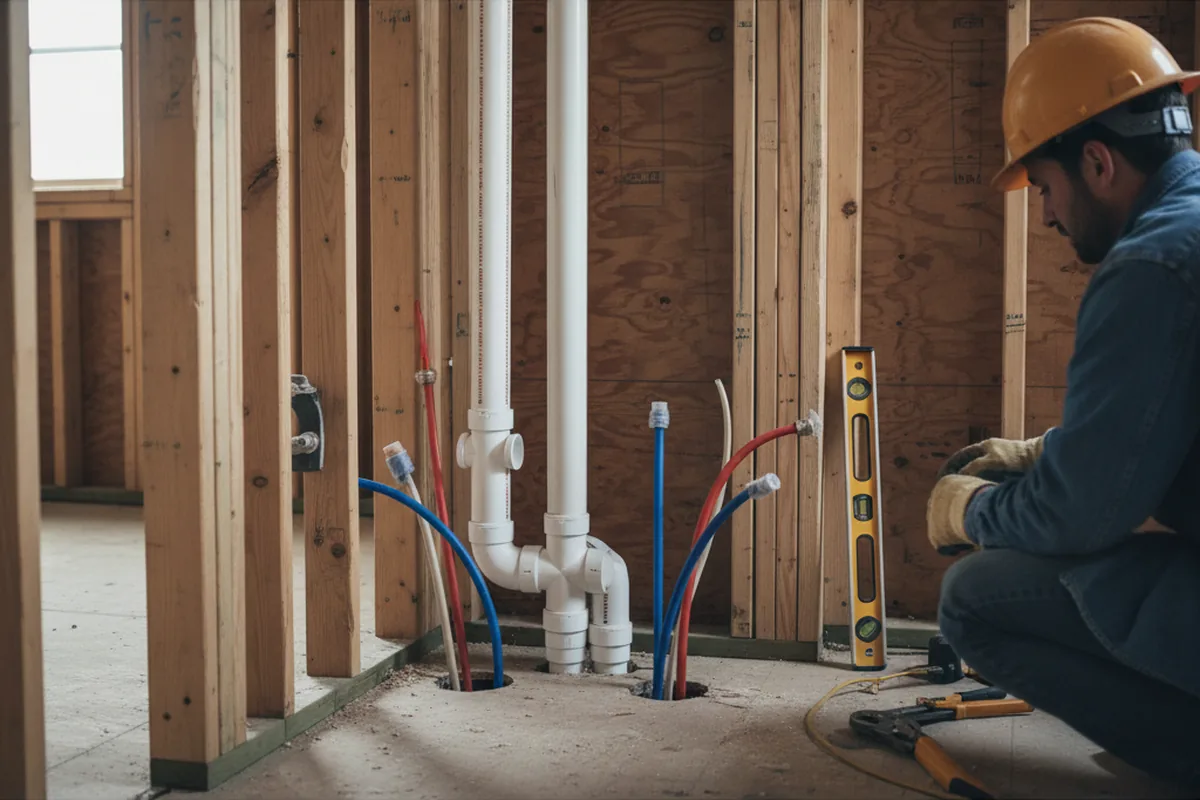 Drain and supply rough-in during Sump Pump Repair in Saxton